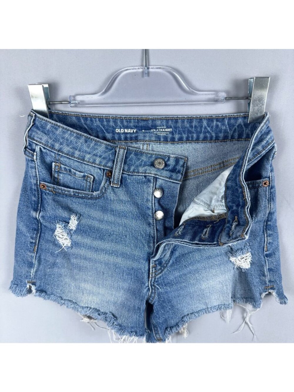 Old Navy Cut Off Shorts Size 4 High-Rise OG Straight Blue Distressed Frayed Hem - Picture 3 of 11